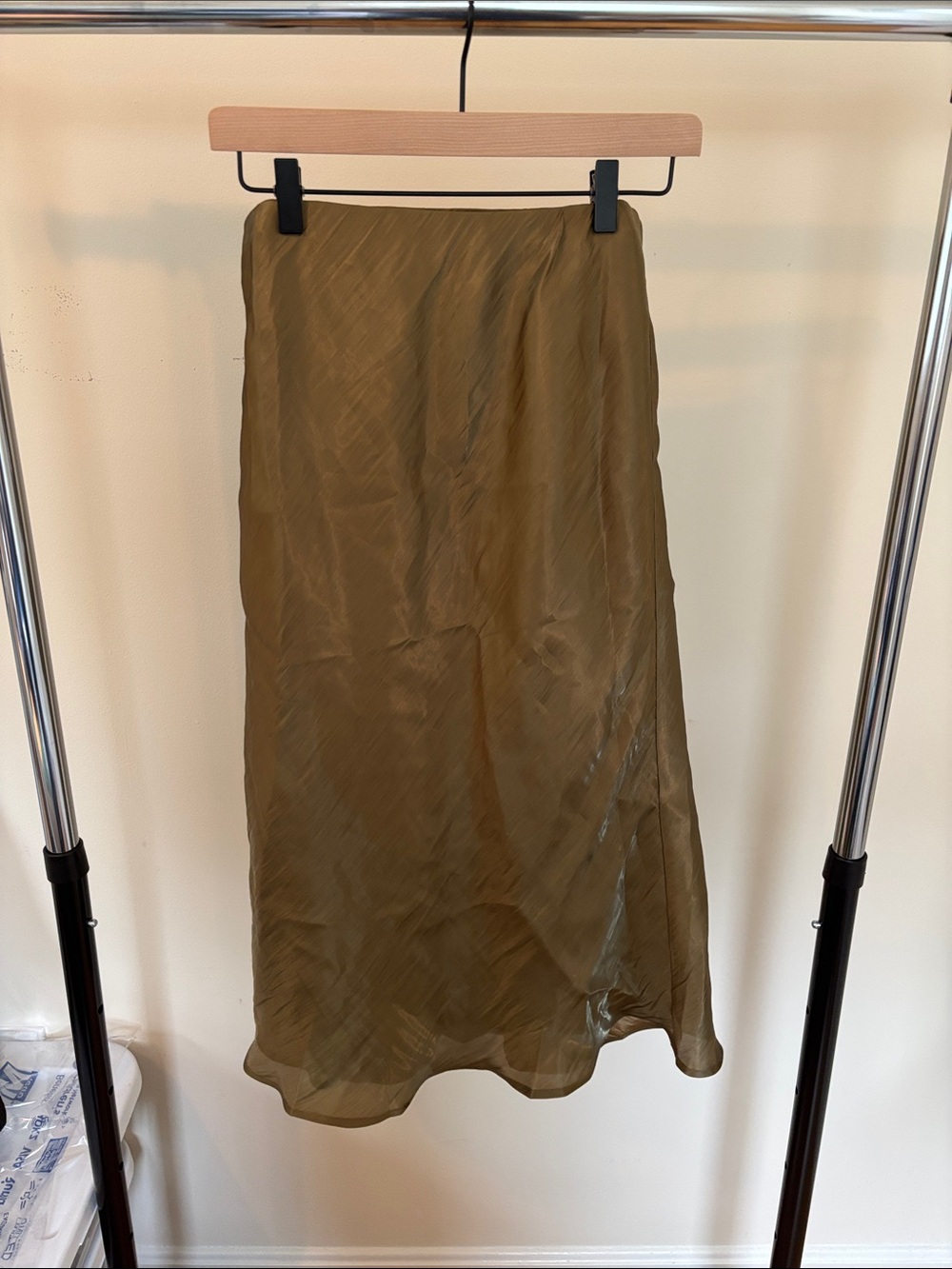 NWT Anthropologie Olive Green Satin Midi Skirt